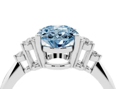 Fancy Blue Oval Cut Diamond Cluster Ring Set in White gold with Plain Band and Prong Setting