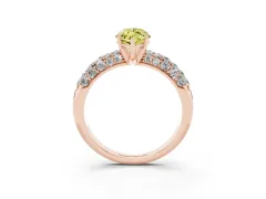 Fancy Yellow Marquise Cut Diamond Pavé Band Solitaire Ring Set in Rose gold with Close-Set Accent Stones and Prong Setting