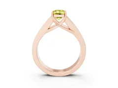 Fancy Yellow Emerald Cut Diamond Solitaire Ring Set in Rose gold with Channel-Set Accent Stones and Prong Setting