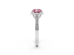 Fancy Pink Cushion Cut Diamond Halo Ring Set in Silver with Channel Set Band and Prong Setting