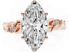 Marquise Cut Diamond Vine Band Solitaire Ring Set in Rose gold with Milgrain Prong Setting
