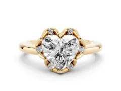 Heart Cut Diamond Round Cluster Halo Ring Set in Yellow gold with Solitaire Band and Prong Setting