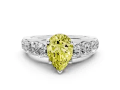 Fancy Yellow Pear Cut Diamond Pavé Engagement Ring Set in Platinum with Prong Setting