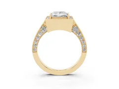 Princess Cut Diamond Halo Engagement Ring Set in Yellow gold with Accent Split Shank Band