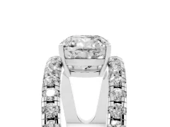 Cushion Cut Diamond Split Shank Pavé Solitaire Ring Set in Platinum with Open Shank Design