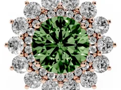 Fancy Green Round Cut Diamond Floral Double Halo Ring Set in Rose gold with Round Petals
