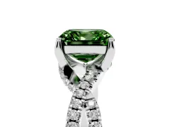 Fancy Green Asscher Cut Diamond Twist Pavé Solitaire Engagement Ring Set in White gold with Prong Setting