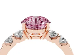 Fancy Pink Round Cut Diamond Five-Stone Prong Set Engagement Ring Set in Rose gold with Channel Band