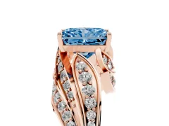 Fancy Blue Radiant Cut Diamond Solitaire Ring Set in Rose gold with Layered Twist Pavé Band