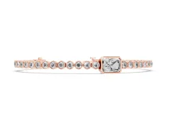 Round Diamond Bezel-Set Tennis Bracelet Set in Rose gold with Radiant Cut Center Stone