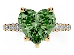 Fancy Green Heart Cut Diamond Solitaire Ring Set in Yellow gold with Brilliant Pavé Band and Prong Setting