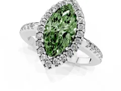 Fancy Green Marquise Cut Diamond Pavé Halo Ring Set in Silver with Prong Setting