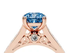 Fancy Blue Cushion Cut Diamond Channel Set Solitaire Engagement Ring Set in Rose gold with Prong Setting