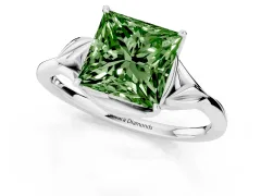 Fancy Green Princess Cut Diamond Solitaire Ring Set in White gold with Polished Twist Band