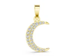 Pavé Round Diamond Crescent Pendant Set in Yellow gold with Four-Prong Setting