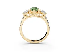 Fancy Green Marquise Cut Diamond Three-Stone Ring Set in Yellow gold with Pavé Band