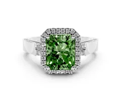 Fancy Green Radiant Cut Diamond Halo Ring Set in Silver with Pavé-Lined Split Shank Band