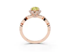 Fancy Yellow Marquise Cut Diamond Halo Twist Band Solitaire Ring Set in Rose gold with Prong-Set Center Stone