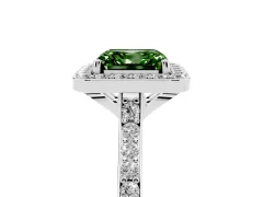 Fancy Green Asscher Cut Diamond Halo Engagement Ring Set in Silver with Round Pavé Shoulders and Heart Gallery
