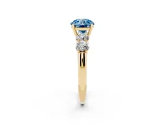 Fancy Blue Round Cut Diamond Five-Stone Prong Set Ring Set in Yellow gold with Classic Band