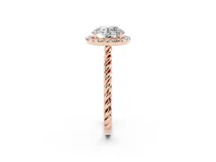 Round Cut Diamond Halo Ring Set in Rose gold with Plain Twisted Band
