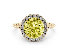Fancy Yellow Round Cut Diamond Halo Ring Set in Yellow gold with Plain Twisted Band
