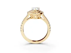 Pear Cut Diamond Double Halo Ring Set in Yellow gold with Pavé Band