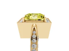 Fancy Yellow Princess Cut Diamond Halo Engagement Ring Set in Yellow gold with Accent Split Shank Band