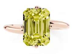 Fancy Yellow Emerald Cut Diamond Solitaire Engagement Ring Set in Rose gold with Classic Plain Band
