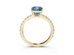 Fancy Blue Princess Cut Diamond Pavé Solitaire Engagement Ring Set in Yellow gold with Prong Setting