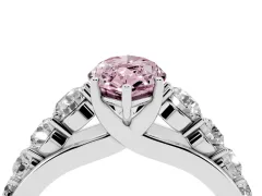 Fancy Pink Marquise Cut Diamond Solitaire Ring Set in Silver with Pavé-Set Band and Prong Setting