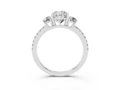 Cushion Cut Diamond Three-Stone Ring Set in Platinum with Pavé Band and Graduated Sides