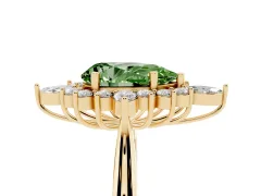 Fancy Green Pear Cut Diamond Cluster Halo Ring Set in Yellow gold with Marquise and Round Accents