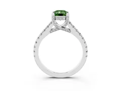 Fancy Green Emerald Cut Diamond Solitaire Ring Set in Silver with Brilliant Pavé Band and Prong Setting