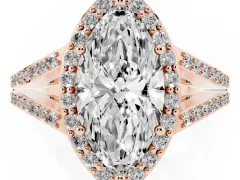 Marquise Cut Diamond Halo Split Shank Pavé Ring Set in Rose gold with Prong Setting