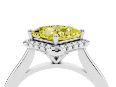 Fancy Yellow Princess Cut Diamond Halo Engagement Ring Set in Silver with Pavé Band and Rising Shoulders