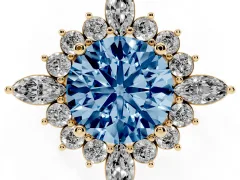 Fancy Blue Round Cut Diamond Cluster Halo Ring Set in Yellow gold with Marquise and Round Accents