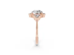 Round Cut Diamond Cluster Ring Set in Rose gold with Beaded Band
