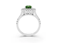 Fancy Green Radiant Cut Diamond Double Halo Ring Set in Silver with Pavé Split Shank and Prong Setting