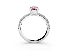 Fancy Pink Emerald Cut Diamond Solitaire Ring Set in Silver with Multi-Row Round Pavé Band and Prong Setting
