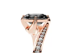 Fancy Black Emerald Cut Diamond Solitaire Ring Set in Rose gold with Intertwined Pavé Twist Band