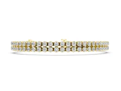 Round Diamond Double Row Tennis Bracelet Set in Yellow gold with Prong Setting