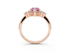 Fancy Pink Cushion Cut Diamond Cluster Ring Set in Rose gold with Beaded Band
