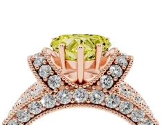 Fancy Yellow Heart Cut Diamond Milgrain Halo Pavé Engagement Ring Set in Rose gold with Prong Setting