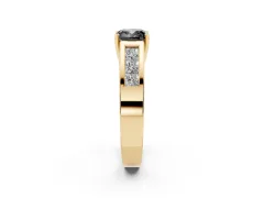 Fancy Black Cushion Cut Diamond Solitaire Ring Set in Yellow gold with Channel-Set Accent Stones and Prong Setting