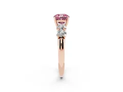 Fancy Pink Cushion Cut Diamond Five-Stone Prong Set Ring Set in Rose gold with Classic Band