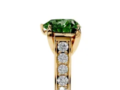 Fancy Green Heart Cut Diamond Solitaire Pavé Engagement Ring Set in Yellow gold with Prong Setting