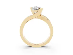 Radiant Cut Diamond Solitaire Ring Set in Yellow gold with Channel Set Split Shank and Tension Prongs