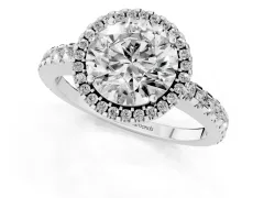 Round Cut Diamond Halo Ring Set in White gold with Pavé Shoulders and Halo-Framed Center