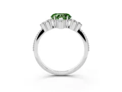 Fancy Green Heart Cut Diamond Cluster Ring Set in Platinum with Beaded Band